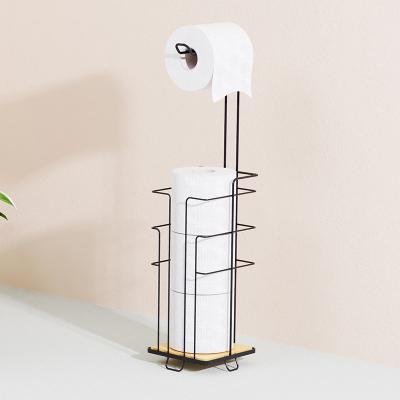 China Bathroom Metal Vertical Standing Toilet Tissue Paper Roll Storage Shelf 14.5*14.5*68cm for sale