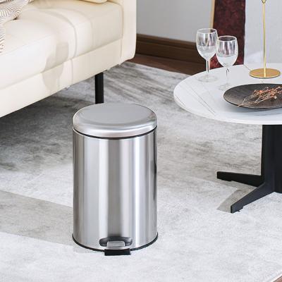 China Round Stainless Steel Foot Pedal Trash Can With Quiet Close Lid for sale