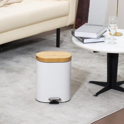 China Home 6L Bamboo Lid Foot Pedal Trash Can Oval Shape Rolling Cover Type for sale