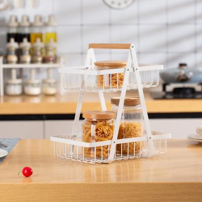 China Duurzaam Fruit Bowl Bread Basket Keuken Metalen Draadopslag Rack 2 Tier Te koop