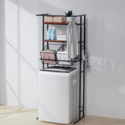 China Pull Out Expandable Laundry Room Shelf Over Washing Machine Storage Rack 3-Tier Shelving Units With Rod for sale