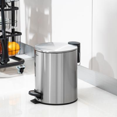 China Baby Care Room BSCI Household Pedal Bin Round Stainless Steel Trash Bin With Thin Lid Trash Can 3L/5L/12L/20L/30L for sale