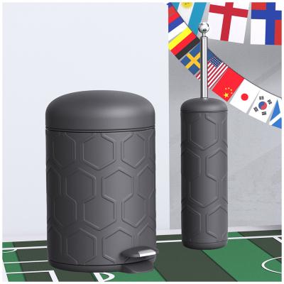 China Holiday Selection Support Stainless Steel Bathroom Waste Bin With Mini Pedal And Toilet Brush Football Series for sale