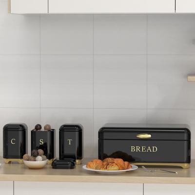 China Crown Series Metal Bread Bin Set Tea Can Coffee Can Kitchen Storage Bread Containers Kitchen Organizer Can Powder Coating for sale