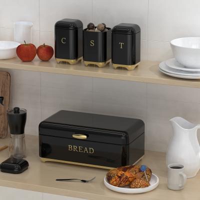 China Vierkant Keuken Berging Brood Containers Crown Series Metal Bread Bin Set Voor Thee Kan En Koffie Kan Te koop