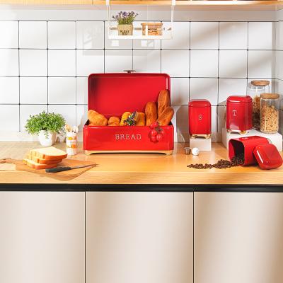 China All-Season Crown Series Metal Bread Bin Set Thee blik koffie blik Keukenopslag Bread containers Keuken organisator blik Te koop