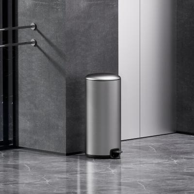 China 30L Stainless Steel Household Stylish Thin Lid Pedal Trash Bin Waste Bin Dustbin Soft Close Round Metal Trash Can ROUND for sale