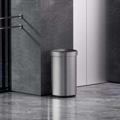 China 40L Anti Fingerprint Brushed Stainless Steel Garbage Can Sustainable Household Trash Bin with Open Top and Big Capacity for sale