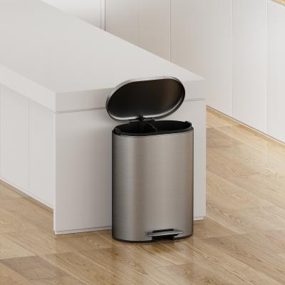 China rounded rectangle trash can Dispose of Waste with the Fingerprint-proof 6L Stainless Steel Pedal Bin and Soft Close for sale