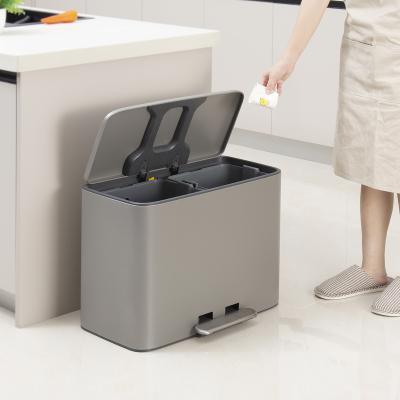 China 11.5L*3 Stainless Steel Soft Close Square Pedal Trash Bin for Office Waste Bin Recycle Trash Can OEM Accepted for sale