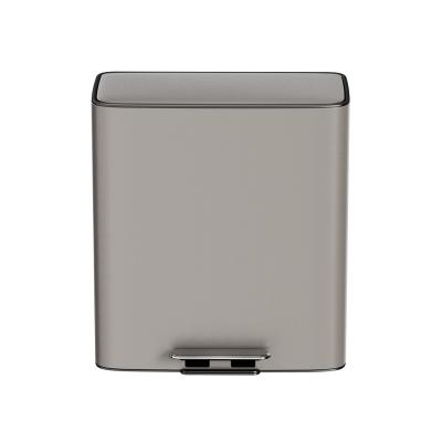 China Square 28L*2 Stainless Steel Soft Close Pedal Trash Bin for Recycling in Office and Living Room Waste Management for sale