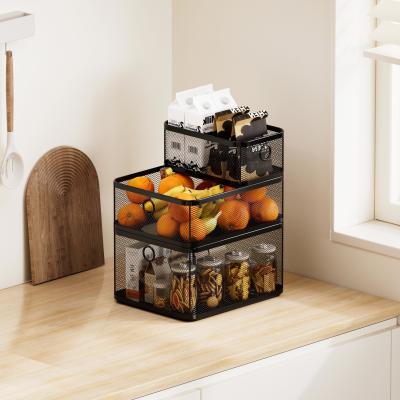 China Mesh Steel Storage Baskets Organizer Containers For Home Cabinet Pantry Closet Kitchen Fridge Fruit Makeup Metal Wire Basket for sale