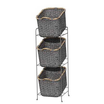 China 3 Tiers Free Standing Bathroom Storage Rack WOVEN BASKET IRON WIRE Organizer Shower Caddy for sale