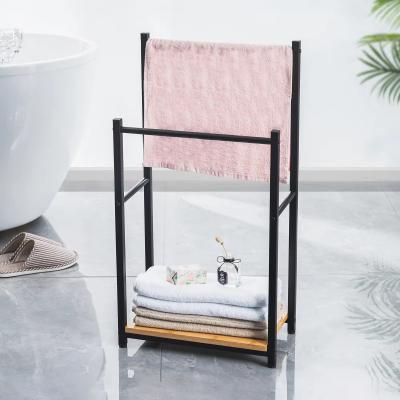 China Removable Standing Household Bathroom Metal FOLDABLE Compact Free Standing Towel Rack for sale