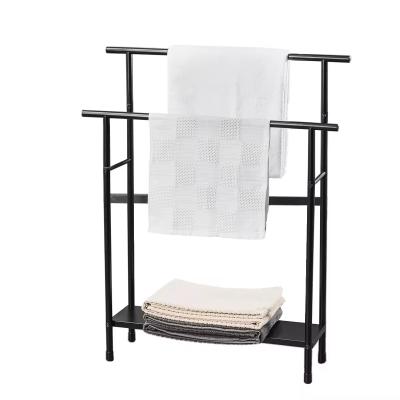 China Removable Standing Household Bathroom Metal FOLDABLE Compact freestanding towel holder for sale