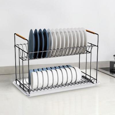 China 2 Tiers Metal Kitchen Dish Drying Rack Iron Dish Drainer Rack Organizer for sale