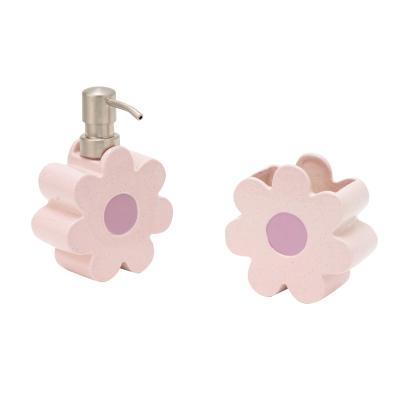 China Flower Ceramic Bathroom Accessories Set Foam Soap Dispenser Toothbrush Holder for sale