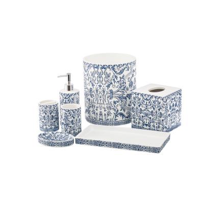 China Floral Print Soap Dispenser Foam Dispenser Toothbrush Holder Bathroom Accessories Set for sale