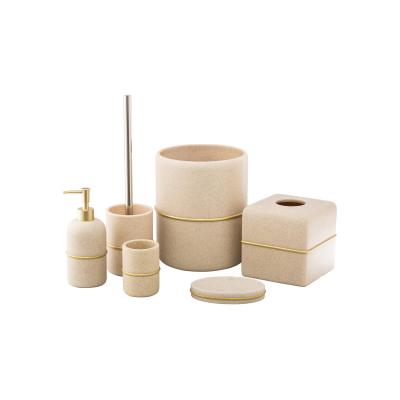 China gouden streep Stijl hars Zeep schuim dispenser Tandborstel Houder Badkamer Accessoires Set Te koop