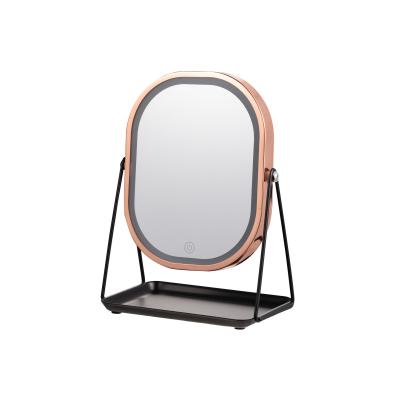 China rectangle led light countertop Makeup Mirror with jewelry tray for sale