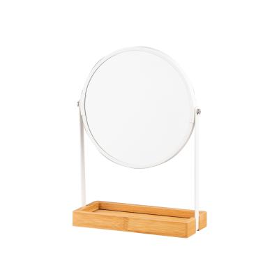 China round countertop Makeup Mirror with bamboo jewelry tray for sale