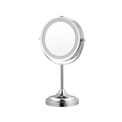 Chine Métal rond debout miroir de maquillage Avec des lumières à LED et un support de forme de tour à vendre