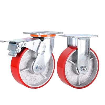 China Rigid Industrial Super Heavy Duty 400kg Load 400kg Cast Iron Double Ball Bearing Caster Wheels With Brake for sale