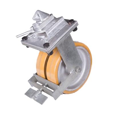 China Box Load 3ton Extra Heavy Duty Iron Core PU Double Caster Wheel With Brake Shipping Container Wheel for sale