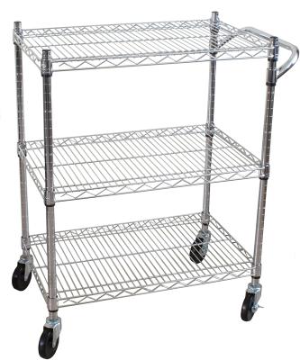 China 3-Tier 3-Layer Heavy Duty Anti-Corrosion Chrome Mesh Trolley Multi-Purpose Serving Cart for sale