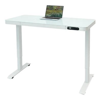 China Adjustable (Height) I Shape Dual Motors Electric Sit Stand Glass Standing Desk Height Adjustable With Drawer for sale