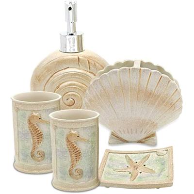 China QITERI Sustainable Premium Shell Resin Bathroom Accessories Set Decorative Bathroom for sale