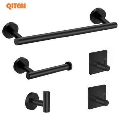 China 5-Pieces Matte Black Bathroom Hardware Set SUS304 Stainless Steel Easy Round Wall Mounted - Includes 16