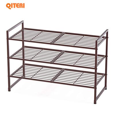 China Sustainable Hot Sales Shoes Rack Classic Single Shelf Housewares 3 Tier Stackable Shoes Shelving Shelf Bronze for sale