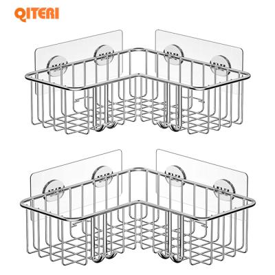 China Hot Sales 2-Pack Eco-friendly Corner Shower Caddy, Adhesive Bath Shelf with Hooks, Stainless Steel Storage Organizer for Bathroom, Toilet for sale