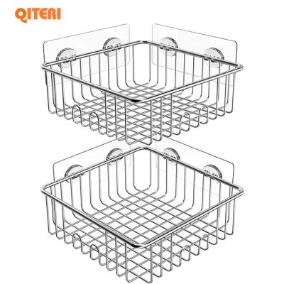 China 2-Pack Eco-Friendly Corner Shower Caddy, Adhesive Stainless Steel Bathroom Shelf With Hooks, Wall Mounted Shelved Storage Organizers For The Dorm. for sale