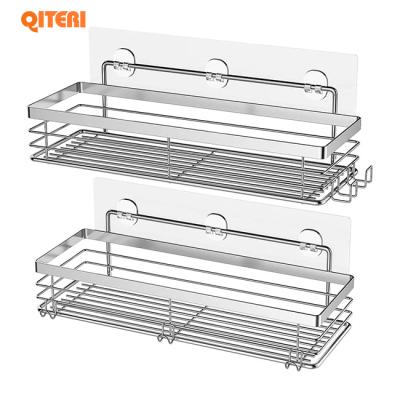 China 2-Pack Eco-Friendly Shower Caddy, Rustproof Bathroom Shelf Organizer with Hooks, Stainless Steel Wall Rack for Dorm, Toilet, Bath for sale