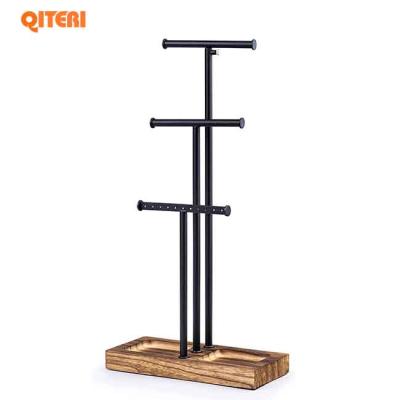 China Eco-friendly Metal & Wooden Base & Large Storage Necklaces Earrings Bracelets Rack & Organizer Black & Carbonized Black for sale