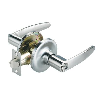 China Modern Brushed Nickel Security Key Locked Entry Door Lock And Lever Door Handle For Entrance for sale