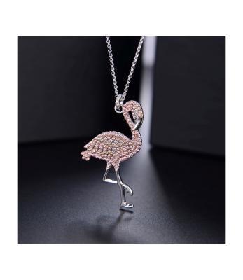 China Cute Pink Flame Bird Women's Cute Necklace Full Body 925 Sterling Silver Anti Allergy Adjustable Necklace for sale