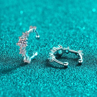 China Vintage Hot and versatile minimalist design s925 sterling silver earrings Moissanite drill ear clip ear bone clip for sale