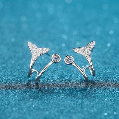 China Vintage Fashion Jewelry Little Fish Man Little Tail 925 Sterling Silver Plated with Pt950 Gold Micro Inlaid Stone Moissanite Earrings for sale