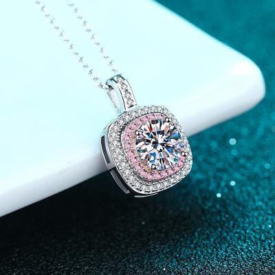 China 925 Sterling Silver Fashion Jewelry 925 Sterling Silver Pink Square Luxury Women's Moissanite Necklace Pendant for sale