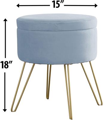 China Storage Laynsino Velvet Round Storage Stool With Metal Base for sale