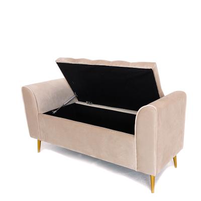 China Disassembly New Design Metal Legs Fabric Velvet Stool Golden Storage Bench for sale