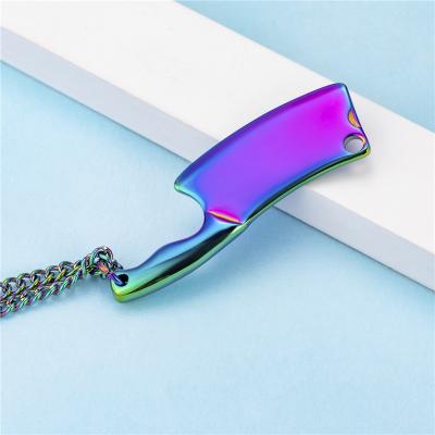 China Fashionable Mens Cutter Jewelry Stainless Steel 18K Gold Personalized High Polished Multi Color Kitchen Knife Chopper Pendant Necklace for sale