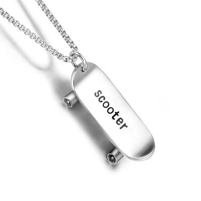 China Men Women Boy Punk Unisex Girl Non Tarnish Custom Titanium Steel Scooter Skateboard Necklace Lover Games Sports Pendant Necklace for sale