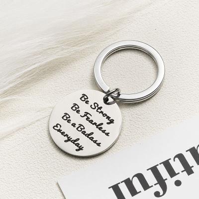 China Key Chain Inspired Ring Engraved Fearless Keychain Fashion Stainless Steel Charms For Gift For Family for sale