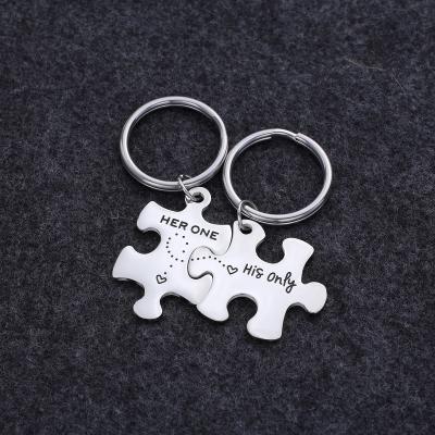 China Fashion Stainless Steel Lover Gifts Key Chain Couples Puzzle Key Chain His Her Only Key Rings for sale