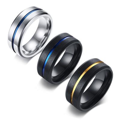 China Wholesale Custom Wide Punk Titanium Style Fashion Groove Ring For Men Signet Square Steel Black Ring Hiphop for sale