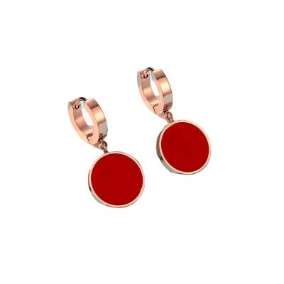 China Wholesale custom fashion earrings latest temperament round stainless steel flat charm disc drop earring enamel circle red earrings for sale